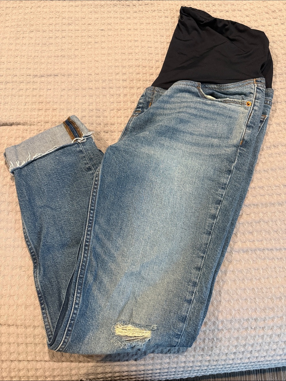 Women’s Maternity Blue Denim Jeans with Black Maternity Panel